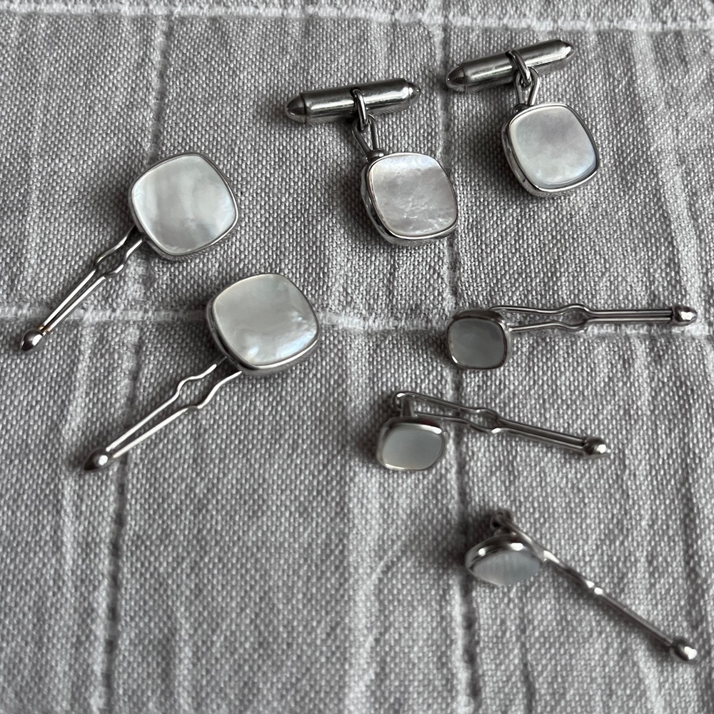 Elegant Vintage Silver and Mother of Pearl Cufflink Set by Kreisler
